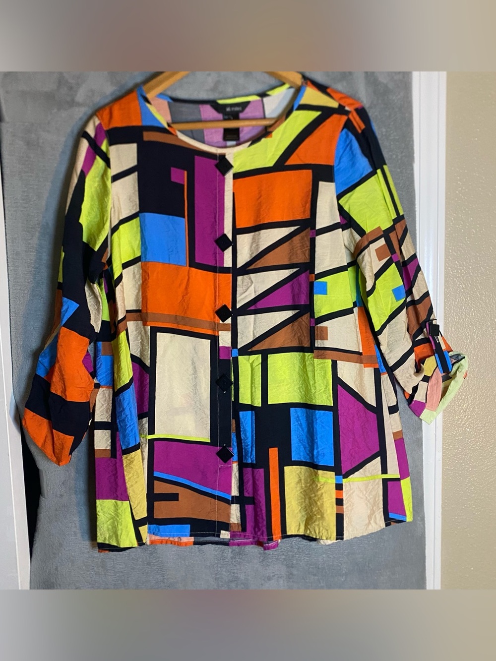 Ali Miles Bold Geometric Print Button-Front Top size Small Statement Artsy piece